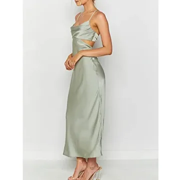 Fiemaoves Backless Satin Silk Maxi Dress for Wedding Guests