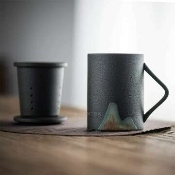 Japanese Style Pottery Teacup with Infuser - 9.2oz