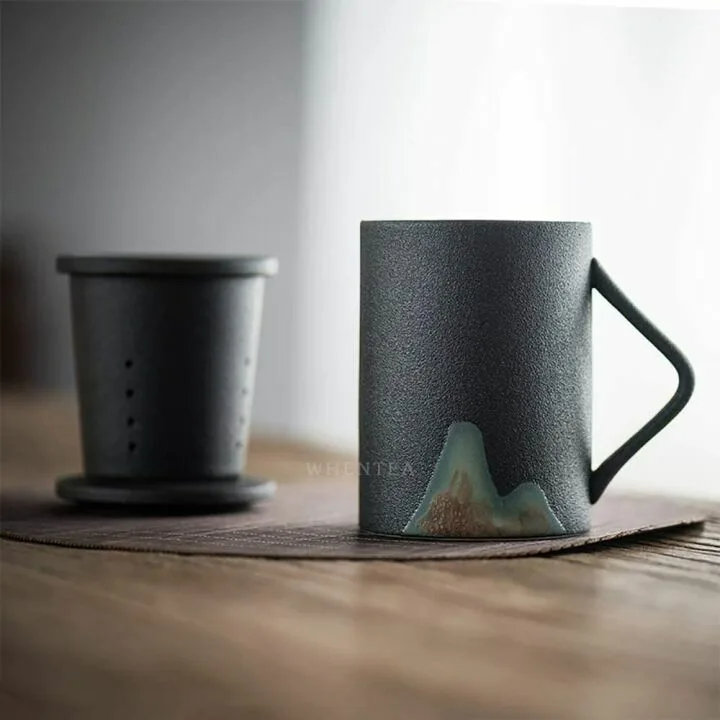 Japanese Style Pottery Teacup with Infuser - 9.2oz