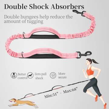 iYoShop Hands Free Dog Leash with Zipper Pouch, Dual Padded Handles and Durable Bungee for Walking, Jogging and Running Your Dog (Large, 25-120 lbs, Baby Pink)