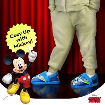 Disney Mickey Mouse Boys Slippers - Plush Lightweight Warm Comfort Soft Aline House Kids Shoes Slipp...