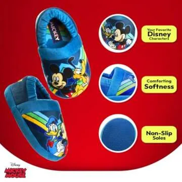 Disney Mickey Mouse Boys Slippers - Plush Lightweight Warm Comfort Soft Aline House Kids Shoes Slippers - Navy Multi (size 5-6 Toddler)