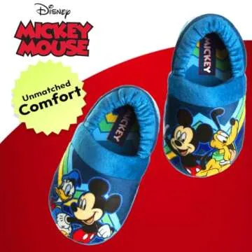 Disney Mickey Mouse Boys Slippers - Plush Lightweight Warm Comfort Soft Aline House Kids Shoes Slippers - Navy Multi (size 5-6 Toddler)
