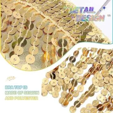 Victray Women Sparkly Sequin Bra Tops Dance Bikini Bra Fringe Crop Top Party Club Wear Costume (Gold)