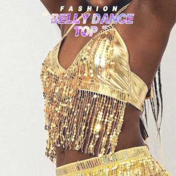 Victray Women Sparkly Sequin Bra Tops Dance Bikini Bra Fringe Crop Top Party Club Wear Costume (Gold)