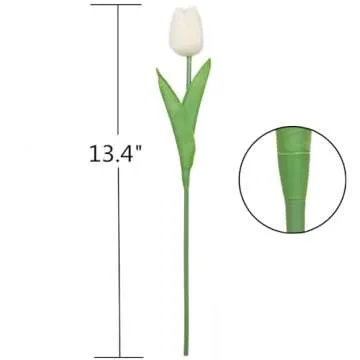 PU Fake Tulips Real Touch Artificial Flowers 10Pcs Flower Arrangement Bouquet for Home Office Wedding Decoration (White)