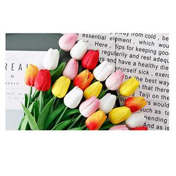 PU Fake Tulips Real Touch Artificial Flowers 10Pcs Flower Arrangement Bouquet for Home Office Wedding Decoration (White)