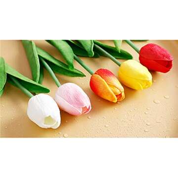 PU Fake Tulips Real Touch Artificial Flowers 10Pcs Flower Arrangement Bouquet for Home Office Wedding Decoration (White)