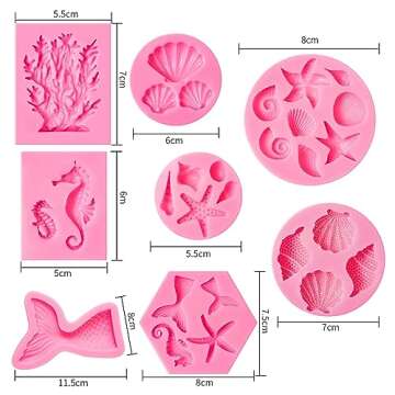 Elfkitwang Marine Theme Fondant Silicone Mold,Seashell,conch, Mermaid Tail,Seahorse,starfish,coral, ...