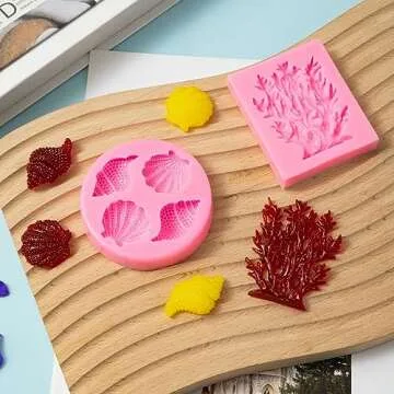 Elfkitwang Marine Theme Fondant Silicone Mold,Seashell,conch, Mermaid Tail,Seahorse,starfish,coral, DIY Handmade Baking Tools for Mermaid Theme Cake Decoration