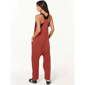 ANRABESS Jumpsuits for Women Casual Summer Overalls Sleeveless Spaghetti Strap Romper Jumpers Trendy Beach Vacation Outfits Orange Rust Medium