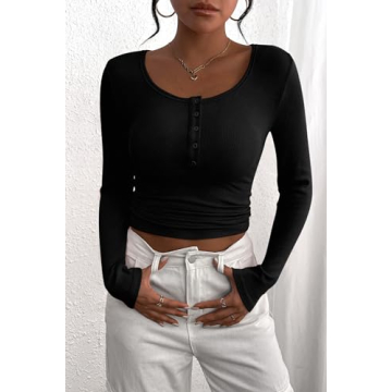 PRETTYGARDEN Women's Comfortable Long Sleeve Henley T-Shirt