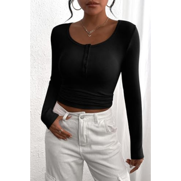 PRETTYGARDEN Women's Comfortable Long Sleeve Henley T-Shirt