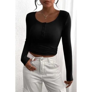 PRETTYGARDEN Women's Comfortable Long Sleeve Henley T-Shirt