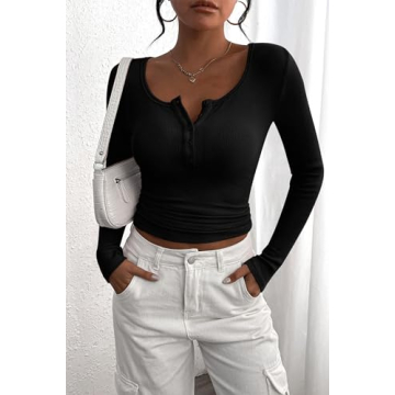 PRETTYGARDEN Women's Comfortable Long Sleeve Henley T-Shirt