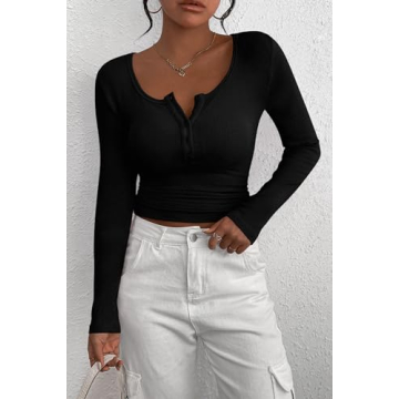 PRETTYGARDEN Women's Comfortable Long Sleeve Henley T-Shirt