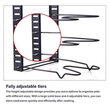 KLEVERISE 8 Tiers Pot Pan Organizer Rack Storage Under Cabinet – Sturdy Heavy Duty Cast Iron Adjustable DIY Pot Pan Rack - Space Saving Pot Pan Lid Holders