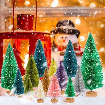 ONESING 50 Pcs Mini Xmas Tree, Bottle Brush Trees with Wooden Base Artificial Small Christmas Pine Tree 5 Sizes Tiny Pine Tree Christmas Sisal Snow Trees for Home Tabletop Christmas Decorations