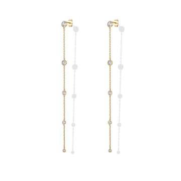 PAVOI 14K Yellow Gold Plated Sterling Silver Posts Station Linear Dangle Earrings | Simulated Diamond Chain Drop Earrings for Women