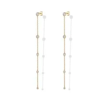 PAVOI 14K Yellow Gold Plated Sterling Silver Posts Station Linear Dangle Earrings | Simulated Diamond Chain Drop Earrings for Women