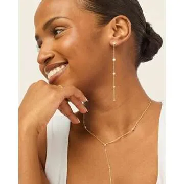 PAVOI 14K Yellow Gold Plated Sterling Silver Posts Station Linear Dangle Earrings | Simulated Diamond Chain Drop Earrings for Women