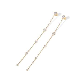 PAVOI 14K Yellow Gold Plated Sterling Silver Posts Station Linear Dangle Earrings | Simulated Diamond Chain Drop Earrings for Women