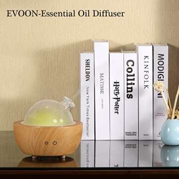 Glass Essential Oil Diffuser with Real Wood Base, 200ml Ultrasonic Aromatherapy Diffuser, Glass Dome Humidifier, LED Light Available in 7 Colors, Auto Shut-Off for Home Office Bedroom Gift