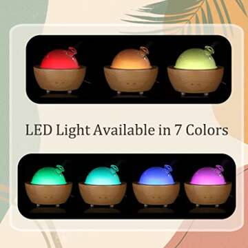 Glass Essential Oil Diffuser with Real Wood Base, 200ml Ultrasonic Aromatherapy Diffuser, Glass Dome Humidifier, LED Light Available in 7 Colors, Auto Shut-Off for Home Office Bedroom Gift
