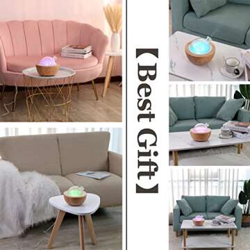 Glass Essential Oil Diffuser with Real Wood Base, 200ml Ultrasonic Aromatherapy Diffuser, Glass Dome Humidifier, LED Light Available in 7 Colors, Auto Shut-Off for Home Office Bedroom Gift