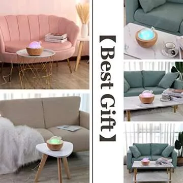 Glass Essential Oil Diffuser with Real Wood Base, 200ml Ultrasonic Aromatherapy Diffuser, Glass Dome Humidifier, LED Light Available in 7 Colors, Auto Shut-Off for Home Office Bedroom Gift