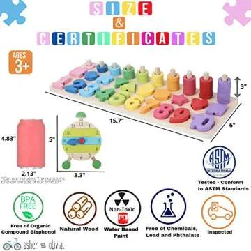 Montessori Fine Motor Skill Toys - Math Wooden Number Shape Set with Learning Clock and Lacing Beads Montessori Toy for Toddlers 3 4 5 Year Old Preschool Learning Toys, Sorting Stacking Counting
