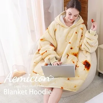Aemicion Oversized Wearable Blanket,Cozy Hoodie Blanket,Warm Sherpa Sweatshirte Blanket Gifts for Women Men Adult-Burritos