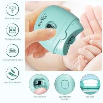 ZLDYPINK Electric Nail Clippers with LED Light, 2 Speeds Automatic Safety Fingernail Trimmer for for Baby, Kids, Seniors and Adult (Green)