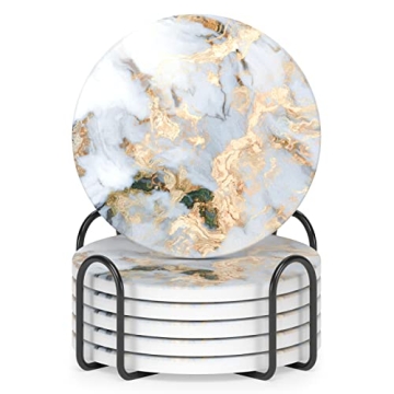 6-Piece Marble Absorbent Ceramic Coasters with Holder