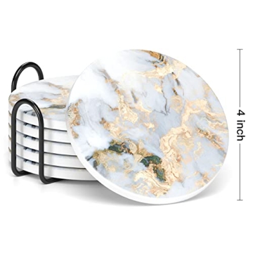 6-Piece Marble Absorbent Ceramic Coasters with Holder