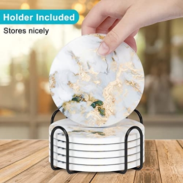 6-Piece Marble Absorbent Ceramic Coasters with Holder