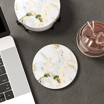 6-Piece Marble Absorbent Ceramic Coasters with Holder