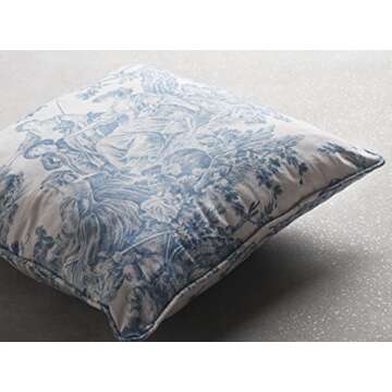 Maison d' Hermine Decorative Pillow Covers 100% Cotton Toile Washable Cushion Cover with Invisible Zipper for Home Decor, Sofa, Couch, Bedroom, The Miller - Denim - Spring/Summer (20"x20")