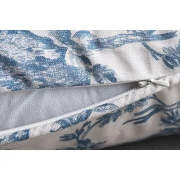 Maison d' Hermine Decorative Pillow Covers 100% Cotton Toile Washable Cushion Cover with Invisible Zipper for Home Decor, Sofa, Couch, Bedroom, The Miller - Denim - Spring/Summer (20"x20")