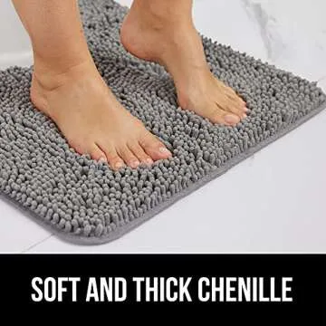 Gorilla Grip Bath Rug Mat 30x20, Thick Soft Absorbent Chenille, Rubber Backing Quick Dry Microfiber Mats, Machine Washable Rugs for Shower Floor, Bathroom Runner Bathmat Accessories Decor, Grey