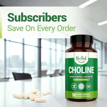 Nested Naturals Choline Bitartrate 500mg - High Potency Choline Supplements - Supports Cognitive Performance & Liver Function - 100% Vegan & Non-GMO Choline - 90 Vegan Capsules
