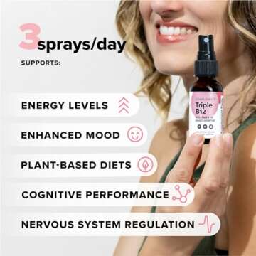 Complement Vegan Vitamin Triple B12 Liquid Spray- 1500 mcg Blend (60 Servings) Raspberry Flavor- Enh...