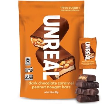 UNREAL Dark Chocolate Caramel Peanut Nougat Bars - Organic, Fair Trade & Guilt-Free 70% Ingredients ...