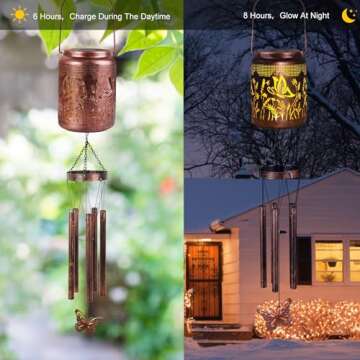 Shumi Butterfly Wind Chimes for Outside 34" Solar Wind Chimes for Women Men Memorial Gift for Mother Christmas Day Garden Decor Hanging Solar Lantern Outdoors Patio Yard
