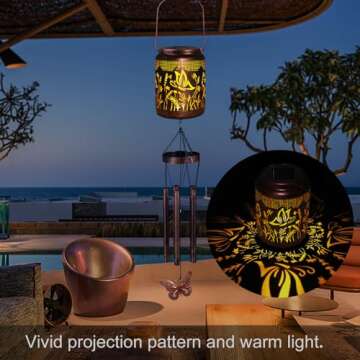 Shumi Butterfly Wind Chimes for Outside 34" Solar Wind Chimes for Women Men Memorial Gift for Mother Christmas Day Garden Decor Hanging Solar Lantern Outdoors Patio Yard