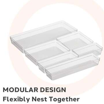 Oggi Clear Drawer Organizer - 6.25" X 15.75" - Ideal for Organizing Kitchen Drawers, Office, Desk, Silverware, Kitchen Utensils, Cosmetics and Bathrooms