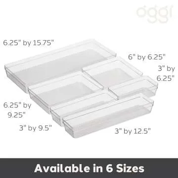 Oggi Clear Drawer Organizer - 6.25" X 15.75" - Ideal for Organizing Kitchen Drawers, Office, Desk, Silverware, Kitchen Utensils, Cosmetics and Bathrooms