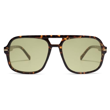 HERJOUR Retro Trendy Square Aviator Sunglasses - 70s Vintage Style for Men & Women