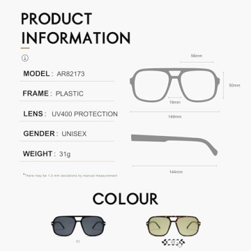 HERJOUR Retro Aviator Sunglasses 70s Vintage UV Protection