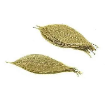NAVA CHIANGMAI Rubber Tree Leaves - Pack of 100 Skeleton Leaves Decorative DIY Craft , Artificial Leaves Craft Card Scrapbook DIY Handmade Embellishment Decoration Art (Gold)